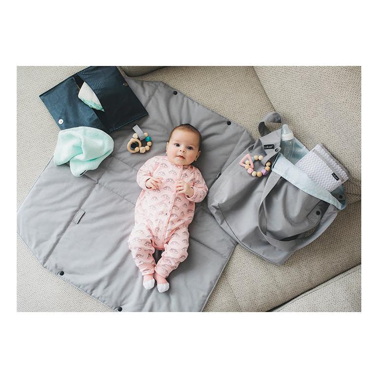 KipKep Play Mat & Changing Mat with Nursery Bag - Grey Rocky Mint